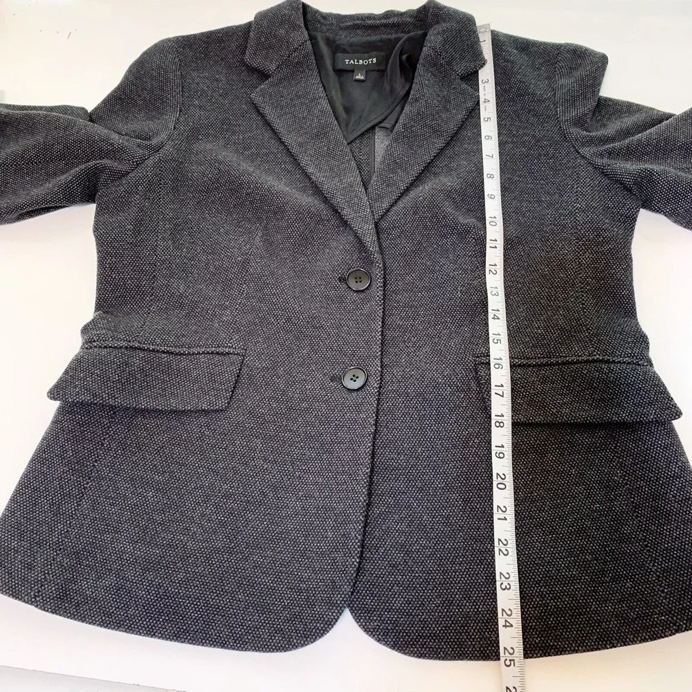 TALBOTS Jacket Blazer Size Large Black Gray Two Buttons Knit Long Sleeve